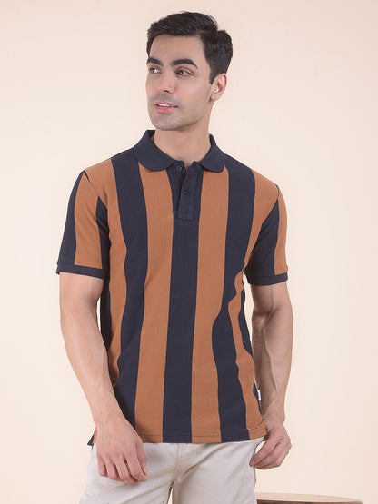 T-Shirt for Men | Breathable & Soft with Color Fastness Regular Fit Polo Neck Poly Cotton Fabric Striped Pattern