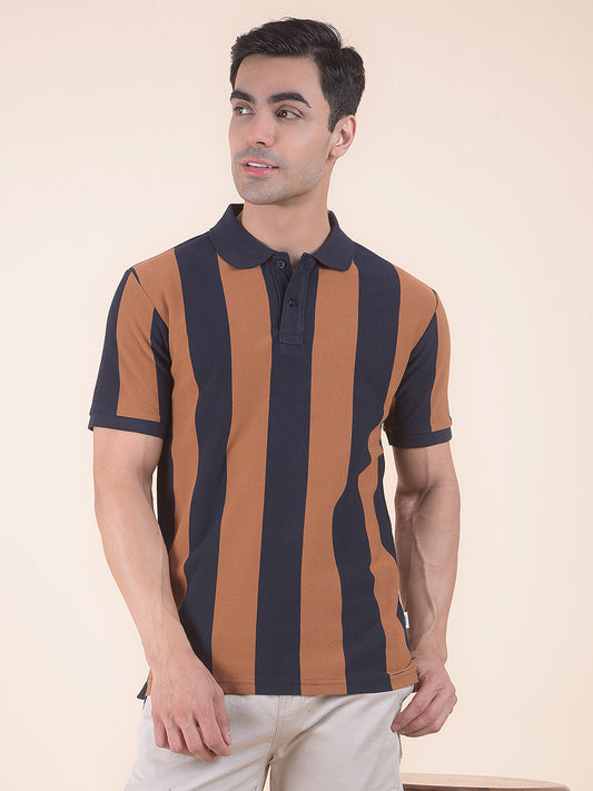 T-Shirt for Men | Breathable & Soft with Color Fastness Regular Fit Polo Neck Poly Cotton Fabric Striped Pattern