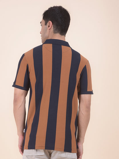 T-Shirt for Men | Breathable & Soft with Color Fastness Regular Fit Polo Neck Poly Cotton Fabric Striped Pattern