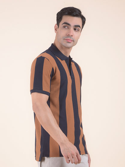T-Shirt for Men | Breathable & Soft with Color Fastness Regular Fit Polo Neck Poly Cotton Fabric Striped Pattern