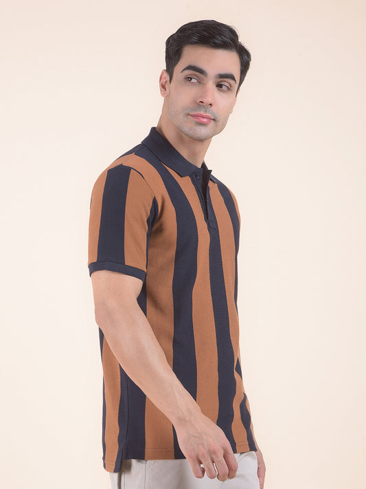 T-Shirt for Men | Breathable & Soft with Color Fastness Regular Fit Polo Neck Poly Cotton Fabric Striped Pattern