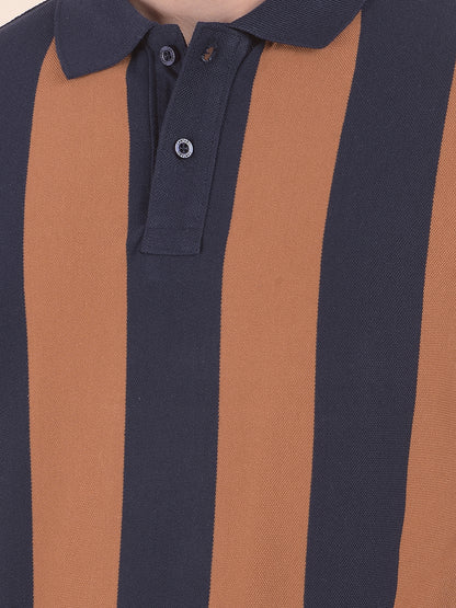T-Shirt for Men | Breathable & Soft with Color Fastness Regular Fit Polo Neck Poly Cotton Fabric Striped Pattern