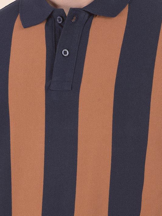 T-Shirt for Men | Breathable & Soft with Color Fastness Regular Fit Polo Neck Poly Cotton Fabric Striped Pattern