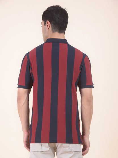 T-Shirt for Men | Breathable & Soft with Color Fastness Regular Fit Polo Neck Poly Cotton Fabric Striped Pattern