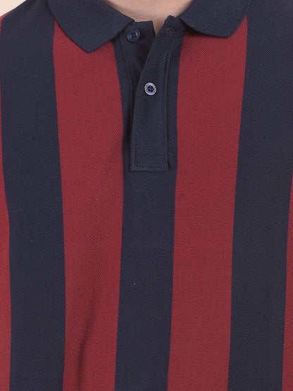 T-Shirt for Men | Breathable & Soft with Color Fastness Regular Fit Polo Neck Poly Cotton Fabric Striped Pattern