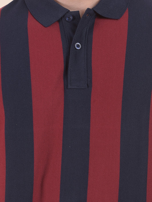 T-Shirt for Men | Breathable & Soft with Color Fastness Regular Fit Polo Neck Poly Cotton Fabric Striped Pattern