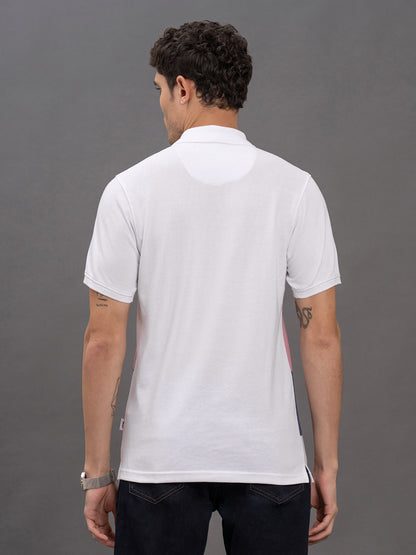 Men's Pink Regular Fit Striped Half Sleeve Casual T-Shirt