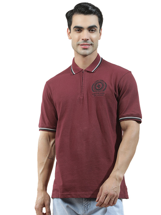 T-Shirt for Men | Breathable & Soft with Color Fastness Regular Fit Polo Neck Poly Cotton Fabric Printed Pattern