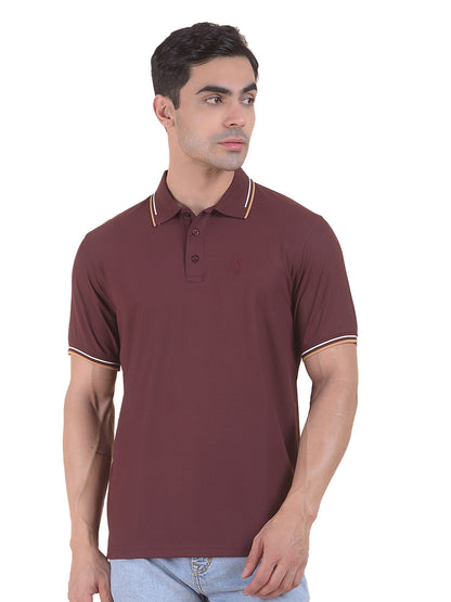 T-Shirt for Men | Breathable & Soft with Color Fastness Regular Fit Polo Neck Nylon Fabric Solid Pattern