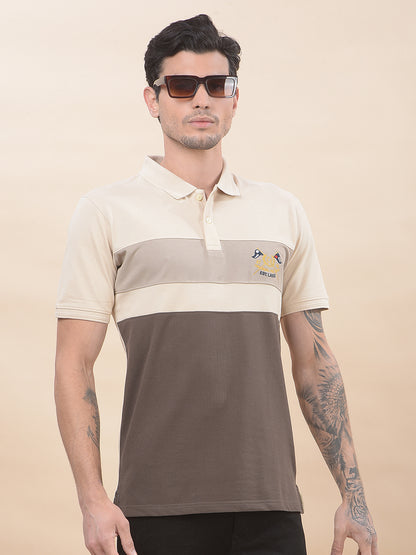 T-Shirt for Men | Breathable & Soft with Color Fastness Regular Fit Polo Neck Poly Cotton Fabric Colourblocked Pattern