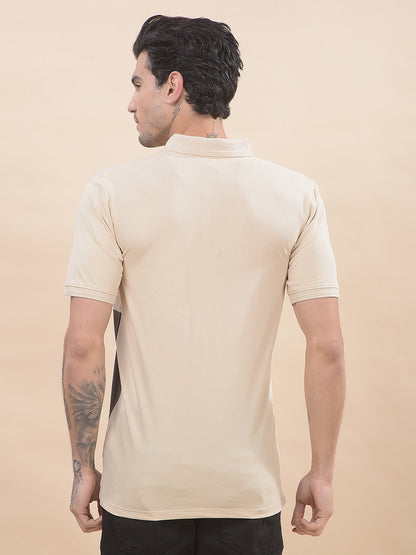T-Shirt for Men | Breathable & Soft with Color Fastness Regular Fit Polo Neck Poly Cotton Fabric Colourblocked Pattern
