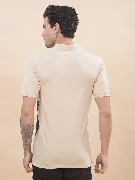 T-Shirt for Men | Breathable & Soft with Color Fastness Regular Fit Polo Neck Poly Cotton Fabric Colourblocked Pattern