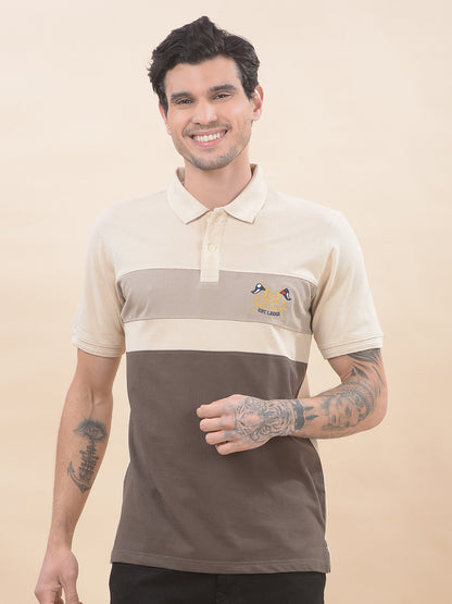 T-Shirt for Men | Breathable & Soft with Color Fastness Regular Fit Polo Neck Poly Cotton Fabric Colourblocked Pattern