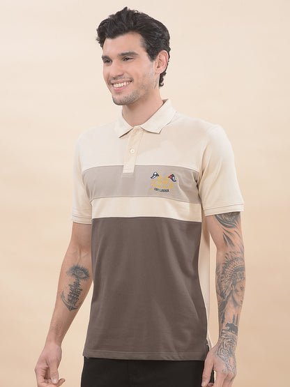 T-Shirt for Men | Breathable & Soft with Color Fastness Regular Fit Polo Neck Poly Cotton Fabric Colourblocked Pattern