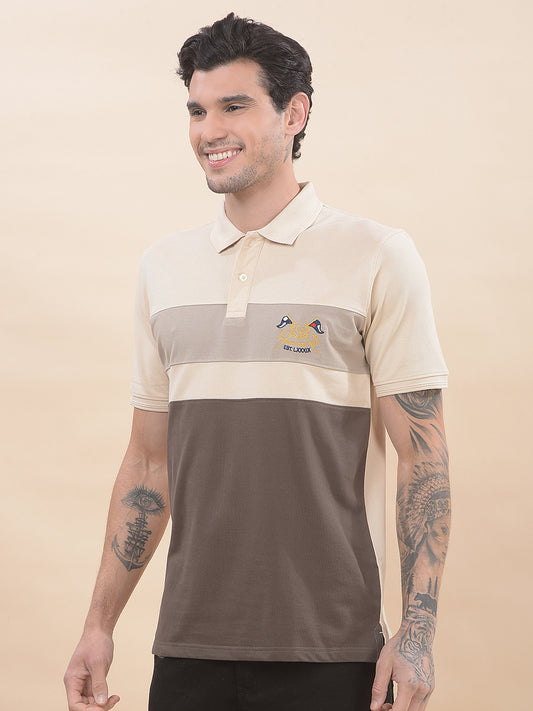 T-Shirt for Men | Breathable & Soft with Color Fastness Regular Fit Polo Neck Poly Cotton Fabric Colourblocked Pattern