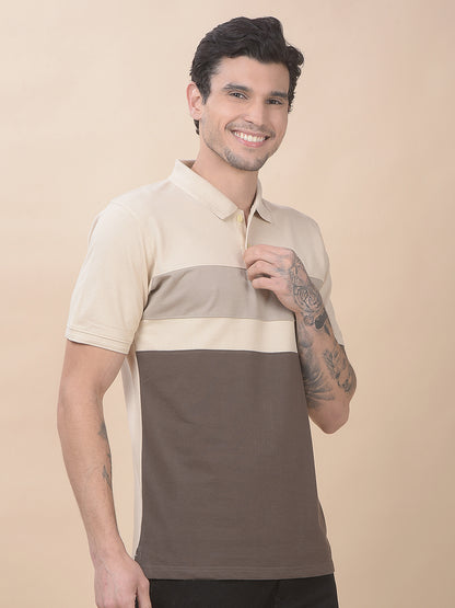 T-Shirt for Men | Breathable & Soft with Color Fastness Regular Fit Polo Neck Poly Cotton Fabric Colourblocked Pattern