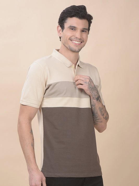 T-Shirt for Men | Breathable & Soft with Color Fastness Regular Fit Polo Neck Poly Cotton Fabric Colourblocked Pattern