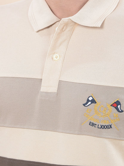 T-Shirt for Men | Breathable & Soft with Color Fastness Regular Fit Polo Neck Poly Cotton Fabric Colourblocked Pattern