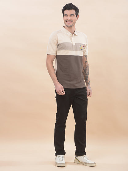 T-Shirt for Men | Breathable & Soft with Color Fastness Regular Fit Polo Neck Poly Cotton Fabric Colourblocked Pattern