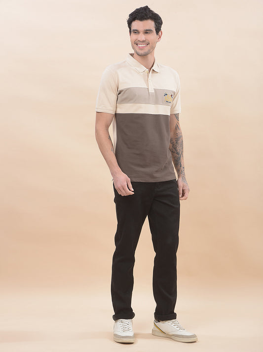 T-Shirt for Men | Breathable & Soft with Color Fastness Regular Fit Polo Neck Poly Cotton Fabric Colourblocked Pattern