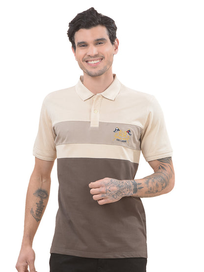 T-Shirt for Men | Breathable & Soft with Color Fastness Regular Fit Polo Neck Poly Cotton Fabric Colourblocked Pattern