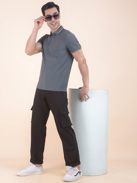 T-Shirt for Men | Breathable & Soft with Color Fastness Regular Fit Polo Neck Nylon Fabric Solid Pattern