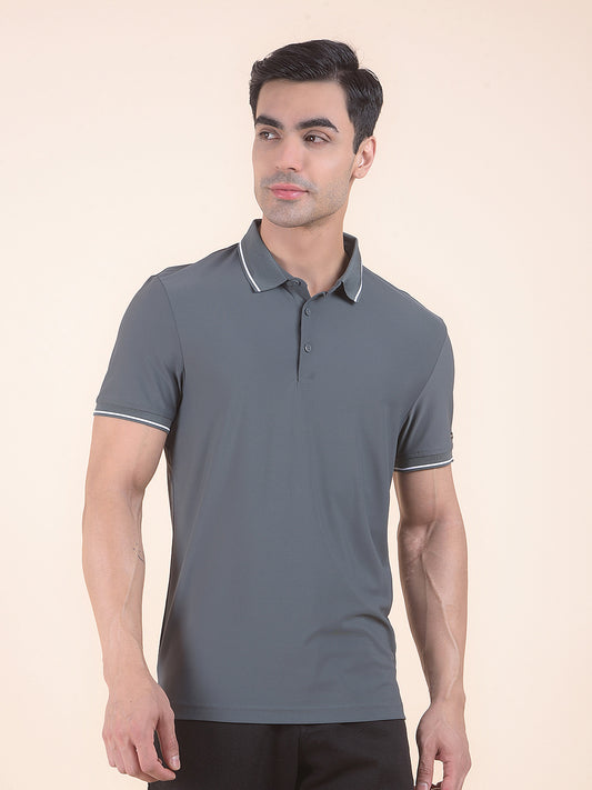 T-Shirt for Men | Breathable & Soft with Color Fastness Regular Fit Polo Neck Nylon Fabric Solid Pattern