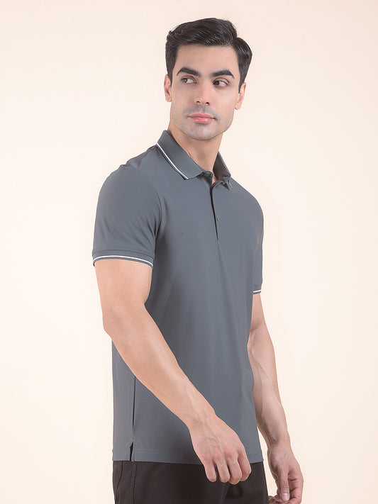 T-Shirt for Men | Breathable & Soft with Color Fastness Regular Fit Polo Neck Nylon Fabric Solid Pattern