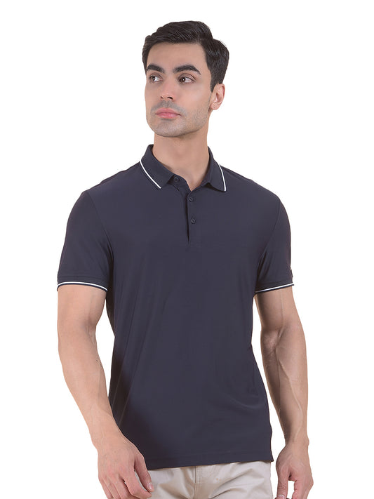 T-Shirt for Men | Breathable & Soft with Color Fastness Regular Fit Polo Neck Nylon Fabric Solid Pattern