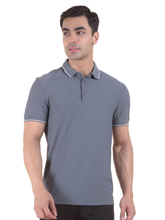 T-Shirt for Men | Breathable & Soft with Color Fastness Regular Fit Polo Neck Nylon Fabric Solid Pattern