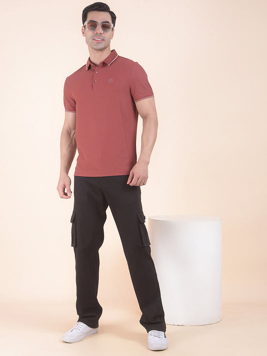 T-Shirt for Men | Breathable & Soft with Color Fastness Regular Fit Polo Neck Nylon Fabric Solid Pattern
