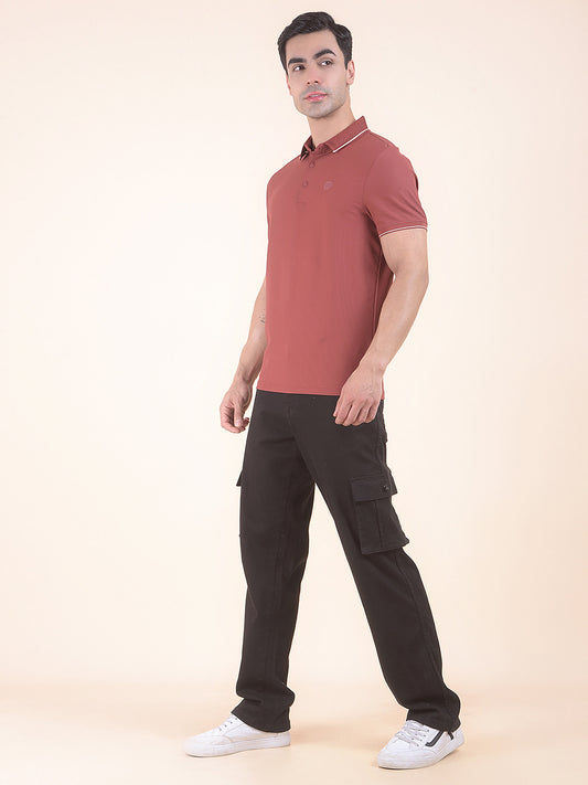 T-Shirt for Men | Breathable & Soft with Color Fastness Regular Fit Polo Neck Nylon Fabric Solid Pattern