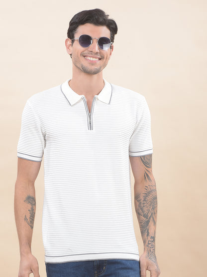 T-Shirt for Men | Breathable & Soft with Color Fastness Regular Fit Polo Neck Cotton Blend Fabric Self-Design Pattern