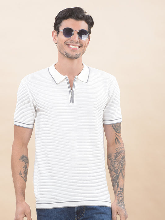 T-Shirt for Men | Breathable & Soft with Color Fastness Regular Fit Polo Neck Cotton Blend Fabric Self-Design Pattern