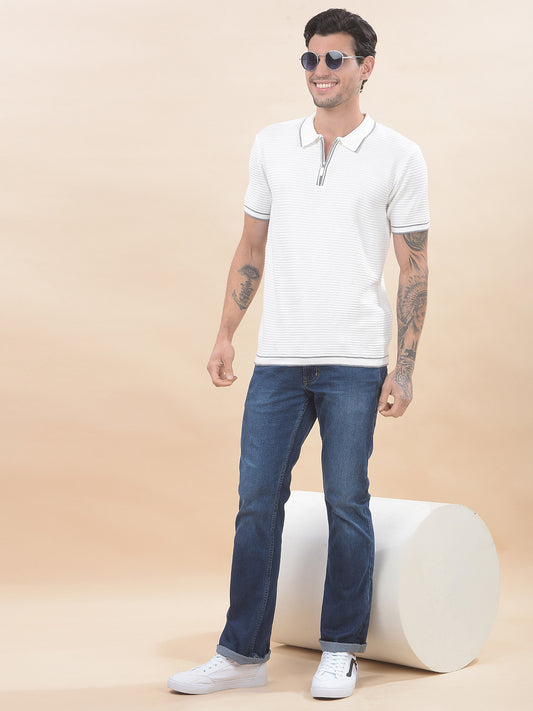 T-Shirt for Men | Breathable & Soft with Color Fastness Regular Fit Polo Neck Cotton Blend Fabric Self-Design Pattern