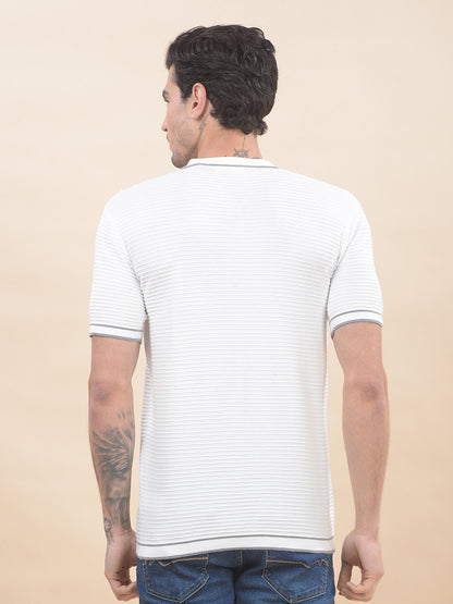 T-Shirt for Men | Breathable & Soft with Color Fastness Regular Fit Polo Neck Cotton Blend Fabric Self-Design Pattern