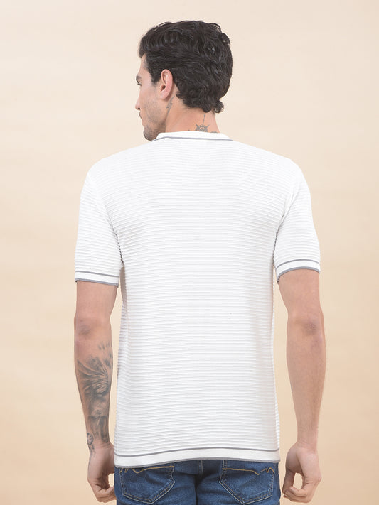 T-Shirt for Men | Breathable & Soft with Color Fastness Regular Fit Polo Neck Cotton Blend Fabric Self-Design Pattern