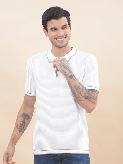 T-Shirt for Men | Breathable & Soft with Color Fastness Regular Fit Polo Neck Cotton Blend Fabric Self-Design Pattern