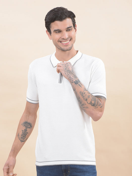 T-Shirt for Men | Breathable & Soft with Color Fastness Regular Fit Polo Neck Cotton Blend Fabric Self-Design Pattern