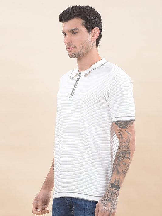 T-Shirt for Men | Breathable & Soft with Color Fastness Regular Fit Polo Neck Cotton Blend Fabric Self-Design Pattern