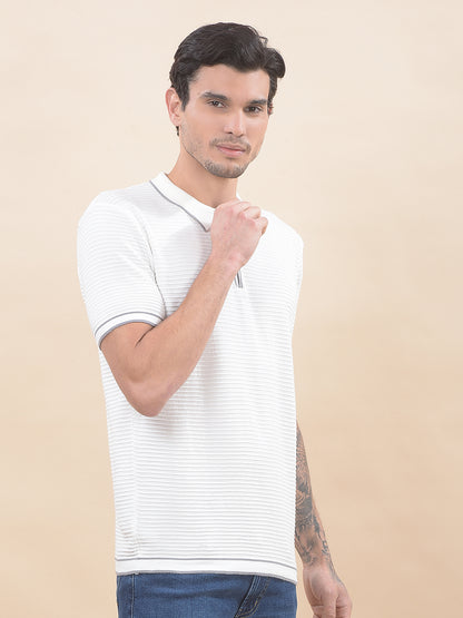 T-Shirt for Men | Breathable & Soft with Color Fastness Regular Fit Polo Neck Cotton Blend Fabric Self-Design Pattern