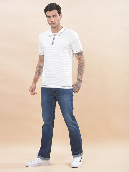 T-Shirt for Men | Breathable & Soft with Color Fastness Regular Fit Polo Neck Cotton Blend Fabric Self-Design Pattern