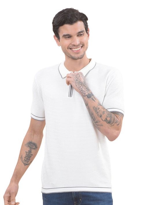 T-Shirt for Men | Breathable & Soft with Color Fastness Regular Fit Polo Neck Cotton Blend Fabric Self-Design Pattern