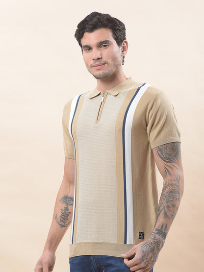 T-Shirt for Men | Breathable & Soft with Color Fastness Regular Fit Polo Neck Cotton Blend Fabric Striped Pattern