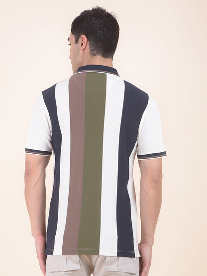T-Shirt for Men | Breathable & Soft with Color Fastness Regular Fit Polo Neck Poly Cotton Fabric Striped Pattern