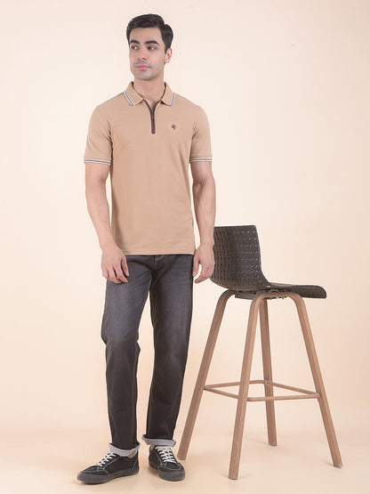 T-Shirt for Men | Breathable & Soft with Color Fastness Regular Fit Polo Neck Poly Cotton Fabric Solid Pattern