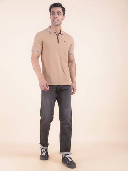 T-Shirt for Men | Breathable & Soft with Color Fastness Regular Fit Polo Neck Poly Cotton Fabric Solid Pattern