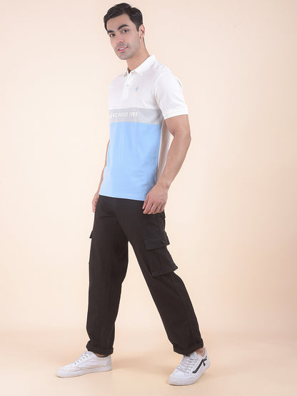 T-Shirt for Men | Breathable & Soft with Color Fastness Regular Fit Polo Neck Poly Cotton Fabric Colourblocked Pattern