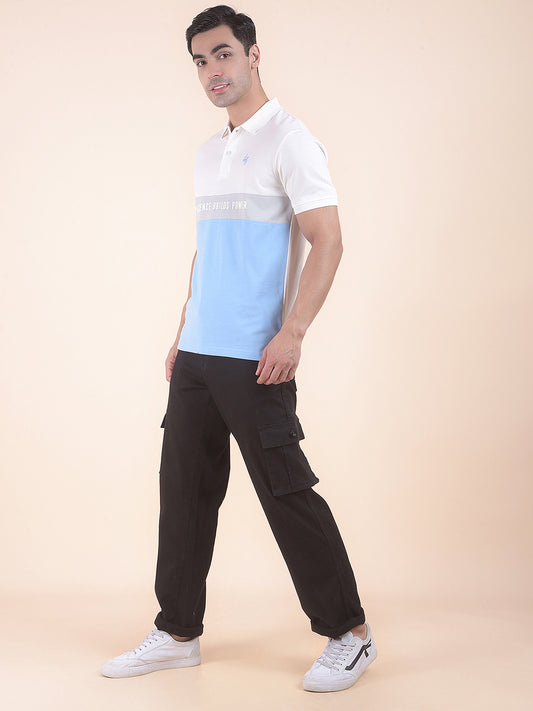 T-Shirt for Men | Breathable & Soft with Color Fastness Regular Fit Polo Neck Poly Cotton Fabric Colourblocked Pattern