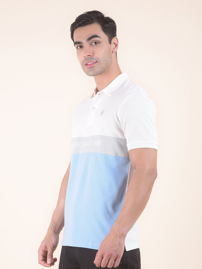 T-Shirt for Men | Breathable & Soft with Color Fastness Regular Fit Polo Neck Poly Cotton Fabric Colourblocked Pattern